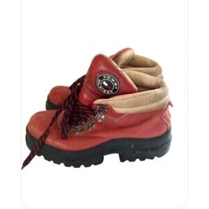VTG Tommy Hilfiger Mens Boots Size 9.5M Red Leather Heavy Hiking Mountaineering